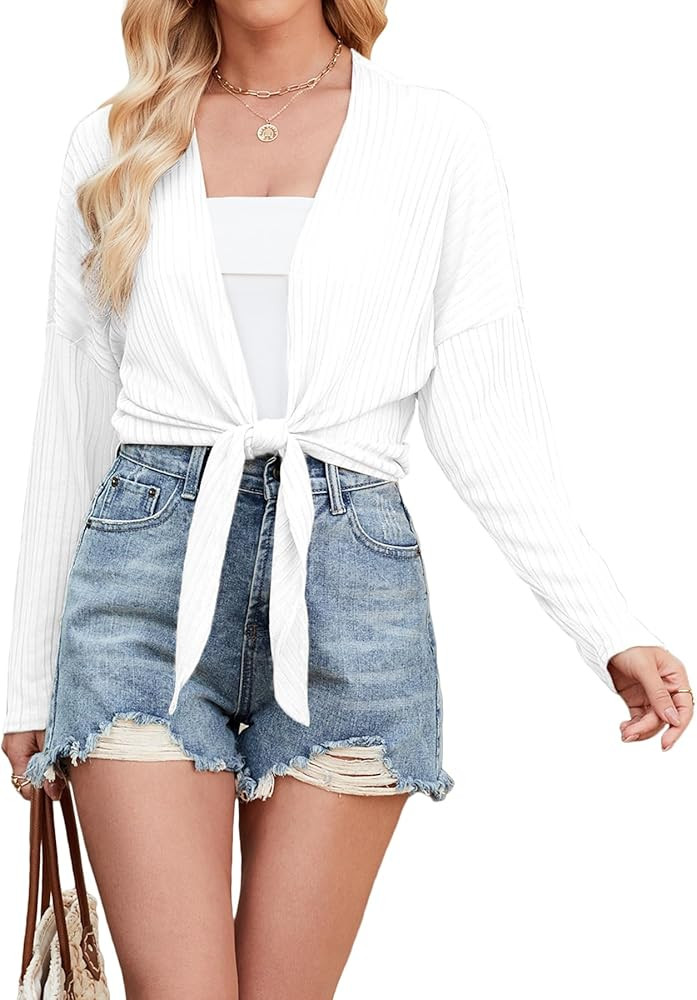 ZANZEA Tie Front Cardigan for Women Long Sleeve Sheer Bolero Shrug for Dresses Lightweight Croppe... | Amazon (US)