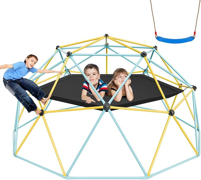 VEVOR Climbing Dome, 10FT Geometric Dome Climber with Hammock and Swing, Jungle Gym Supports 750L... | Amazon (US)