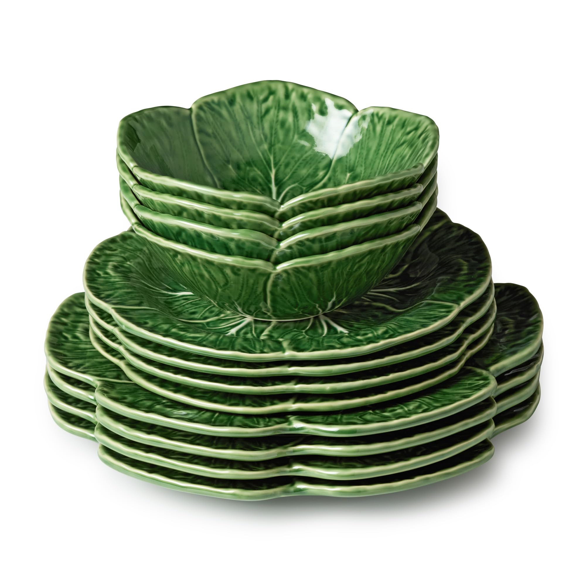 Le Jardin Cabbage 12-Piece DINNERWARE SET, SERVICE FOR 4 – Green Stoneware Plates & Bowls with ... | Amazon (US)
