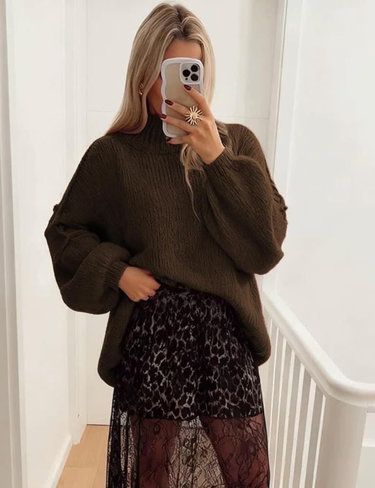 Women’s Oversized Fall Sweater 2025, Chunky Knit Crewneck Long Sleeve Fuzzy Pullover Tops | Amazon (US)