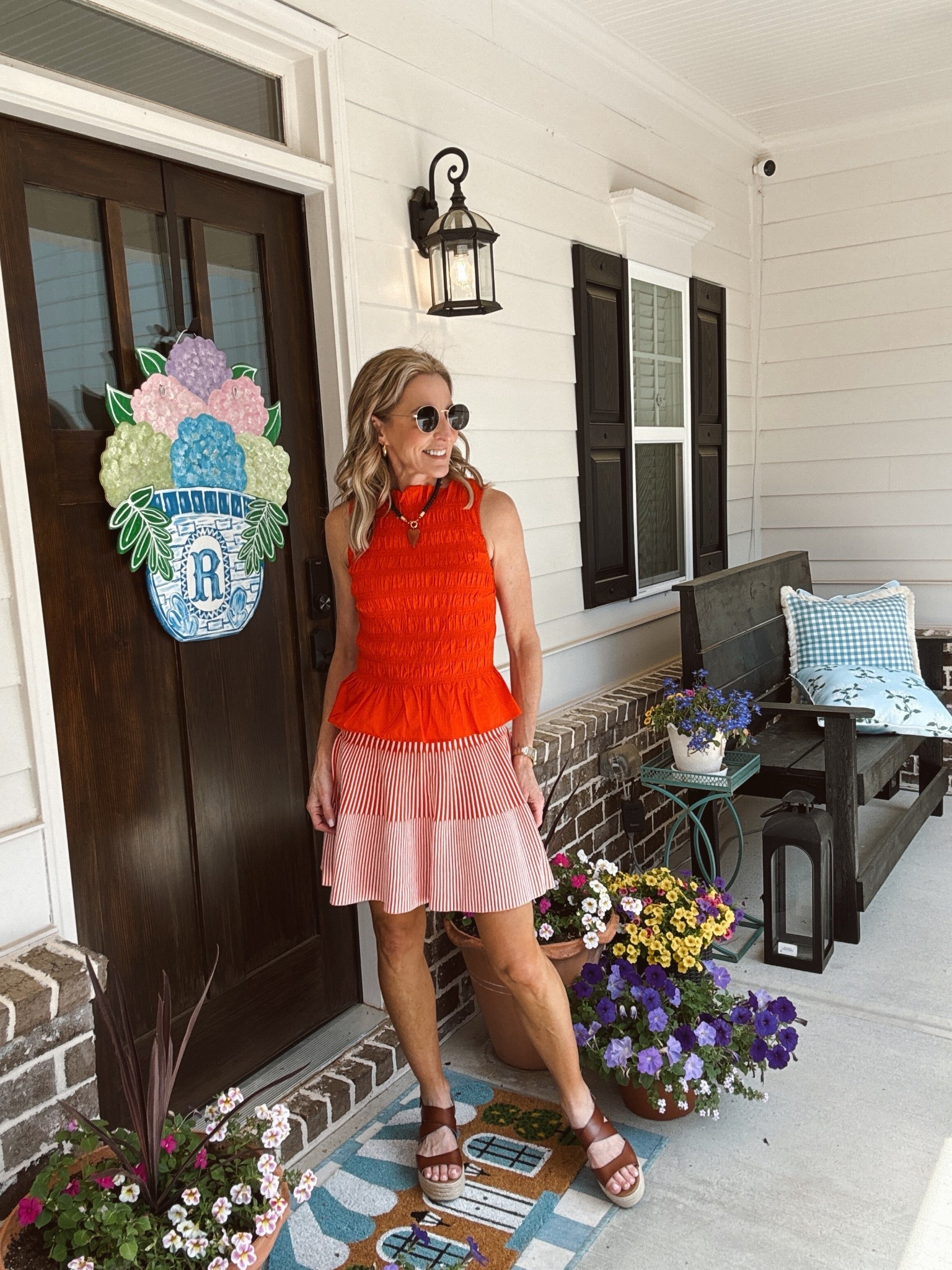 The look of spring is this popsicle orange striped ribbed tier mini skirt. I love it both in the blue and white and now in the orange and white looks so perfect with this rouge top and many of your other Walmart new arrivals wearing a size extra small in both.