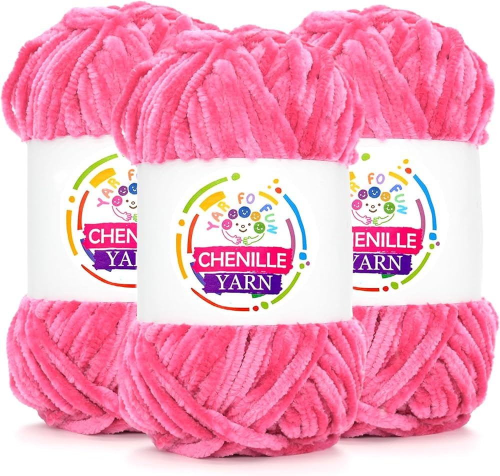 3 Pack Velvet Chenille Yarn for Crocheting,Hot Pink Fluffy Velvet Plush Yarn Thick Soft Chunky Ch... | Amazon (US)