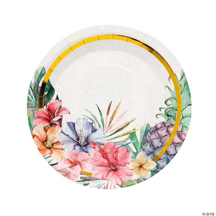 Elevated Luau Pineapple & Floral Paper Dinner Plates - 8 Ct. | Oriental Trading Company