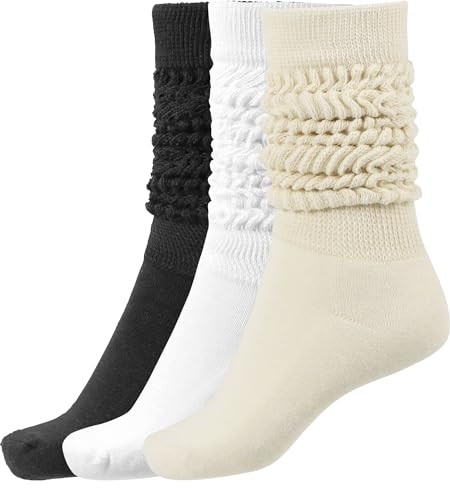 BomKinta Slouch Socks Women Thigh High Boot Socks Soft Scrunch Socks Size 5-11 3 Pair Pack Black White Cream | Amazon (US)