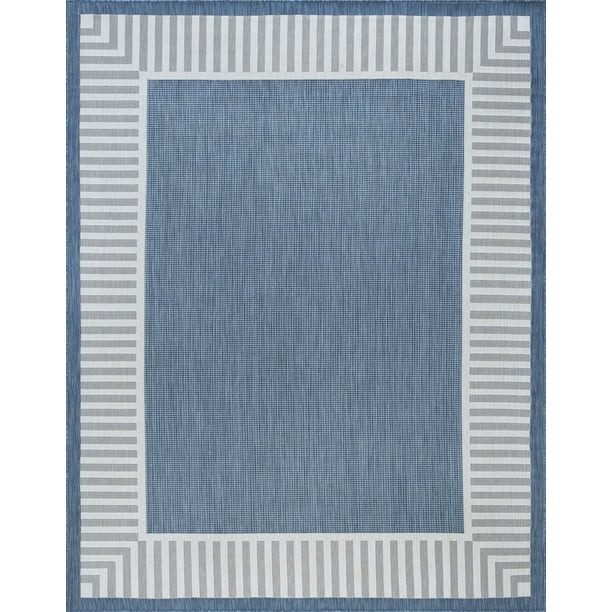 Transitional 5x8 Area Rug (5'3'' x 7'3'') Striped Border Blue, Cream Indoor Outdoor Rectangle Eas... | Walmart (US)