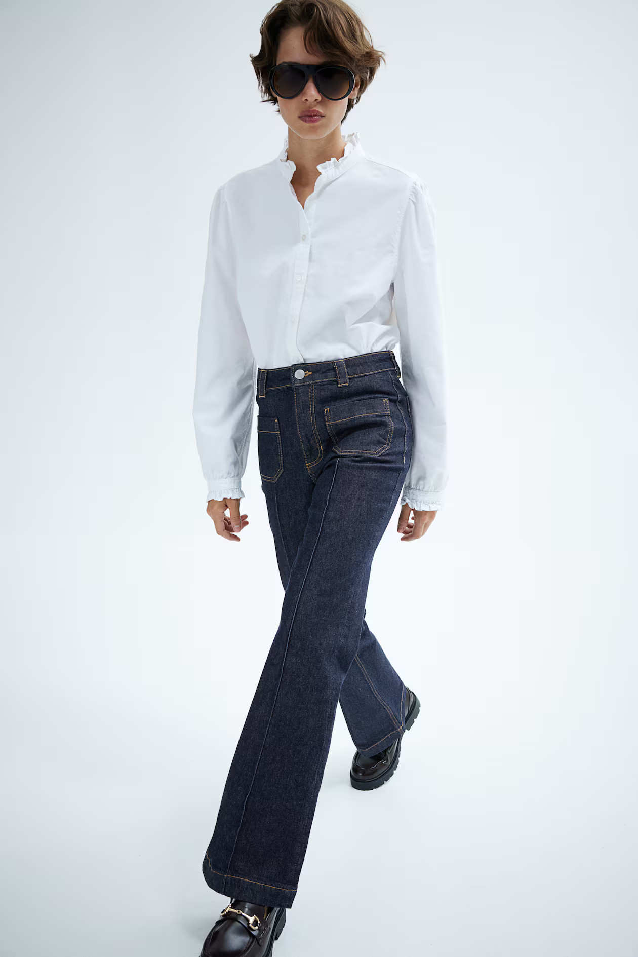 Crease-front denim trousers | H&M (UK, MY, IN, SG, PH, TW, HK)