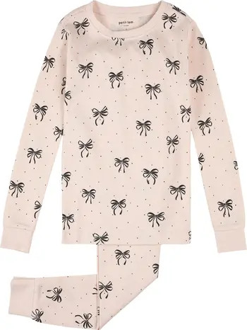 Petit Lem Kids' Bow Print Fitted Two-Piece Organic Cotton Rib Pajamas | Nordstrom | Nordstrom