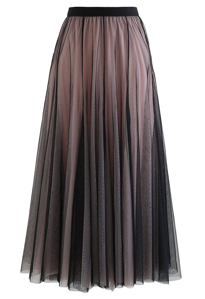Mixture Color Panelled Tulle Maxi Skirt in Black | Chicwish