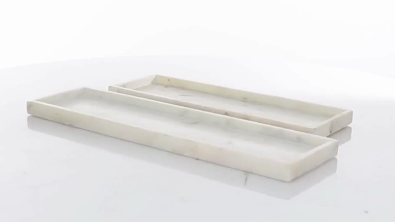 CosmoLiving by Cosmopolitan White Marble Decorative Tray with Raised Border (Set of 2) 042524 - T... | The Home Depot