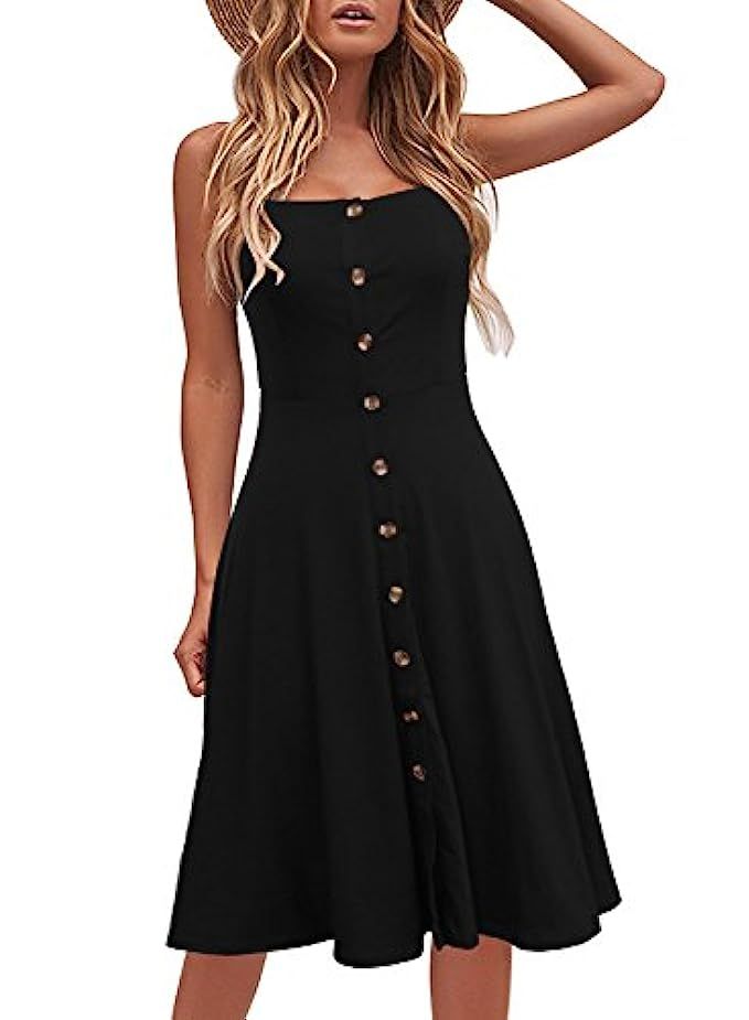 Berydress Women's Casual Beach Summer Dresses Solid Cotton Flattering A-Line Spaghetti Strap Button  | Amazon (US)