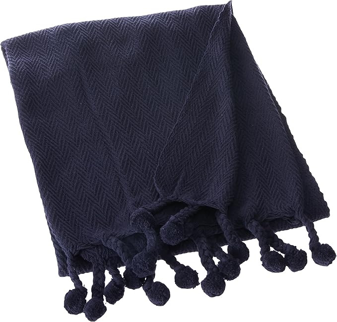 Creative Co-Op Navy Cotton Poms Throw | Amazon (US)