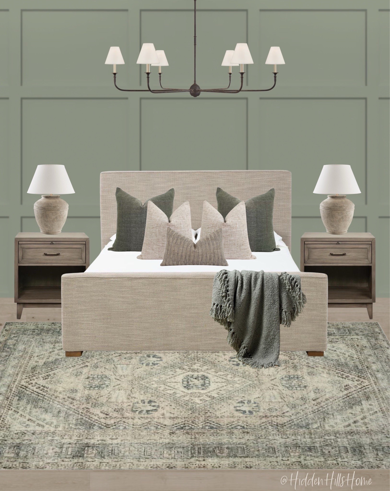 Bedroom decor, bedroom mood board, home decor, primary bedroom design with sage green accent wall, bedroom decor ideas #bedroom 

Wall color is SW Coastal Plain

#LTKHome #LTKSaleAlert #LTKSeasonal