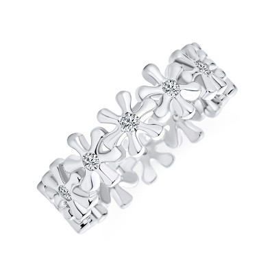 Bling Jewelry Timeless Cubic Zirconia CZ Tiny Star Round Flower Anniversary Eternity Band Ring Sterling Silver Size - 5 | Target