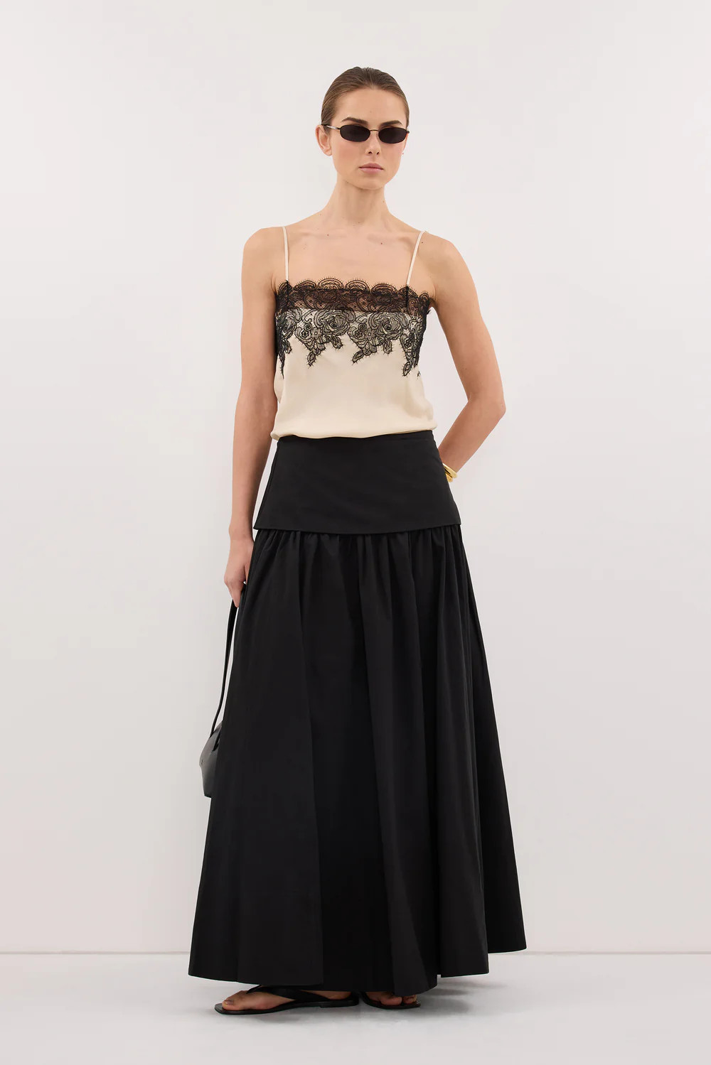 CLAIRE BLACK COTTON MIDI SKIRT | DISSH