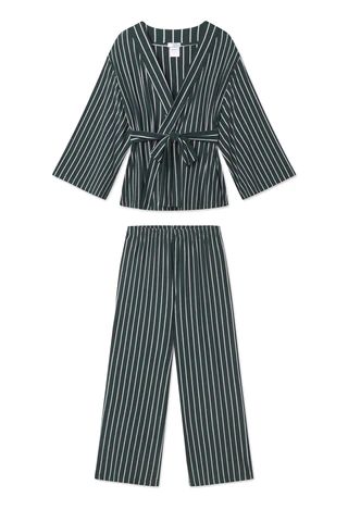 DreamKnit Kimono Pajama Set in Conifer Stripe | Lake Pajamas