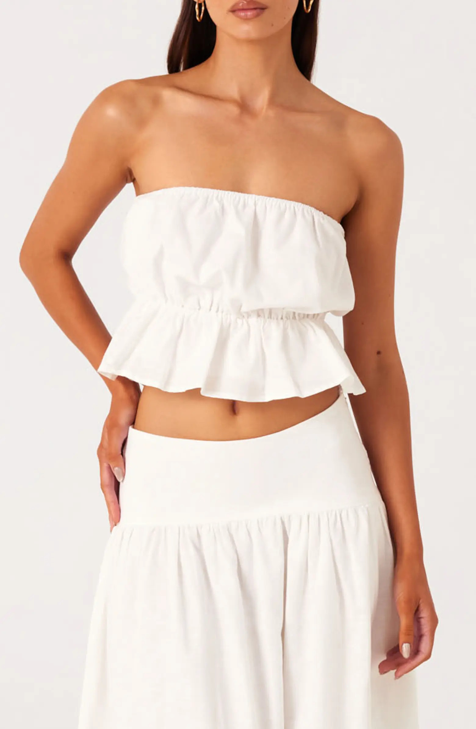 SNDYS Nesa Strapless Linen & Cotton Peplum Crop Top | Nordstrom | Nordstrom