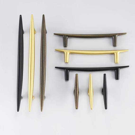 Kungshamn // Solid Brass Curved Handle Pulls and Knobs - Hardware for Cabinets and Drawers. Gold,... | Etsy (US)