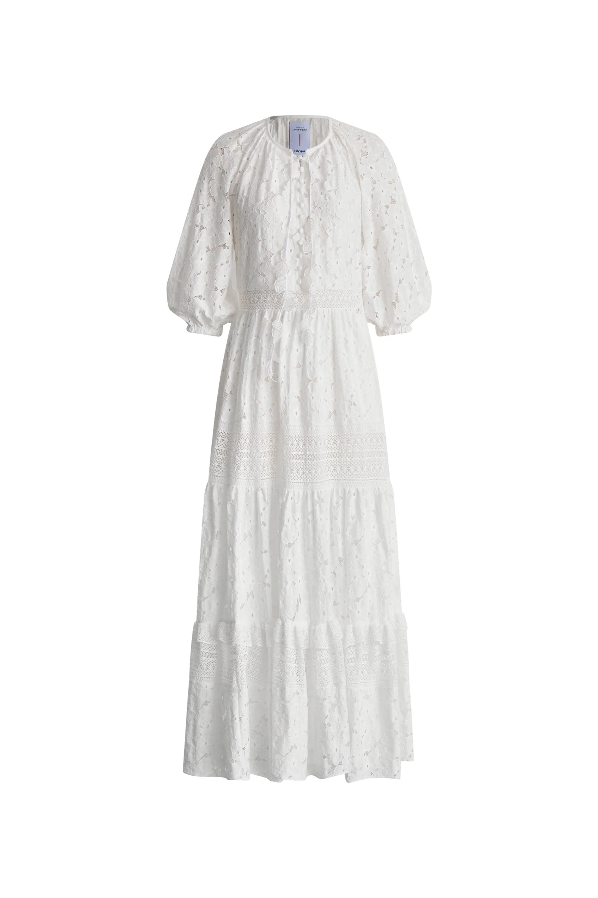 Nora Puff Sleeve Tiered Dress in Embroidered Cotton | Fabrique