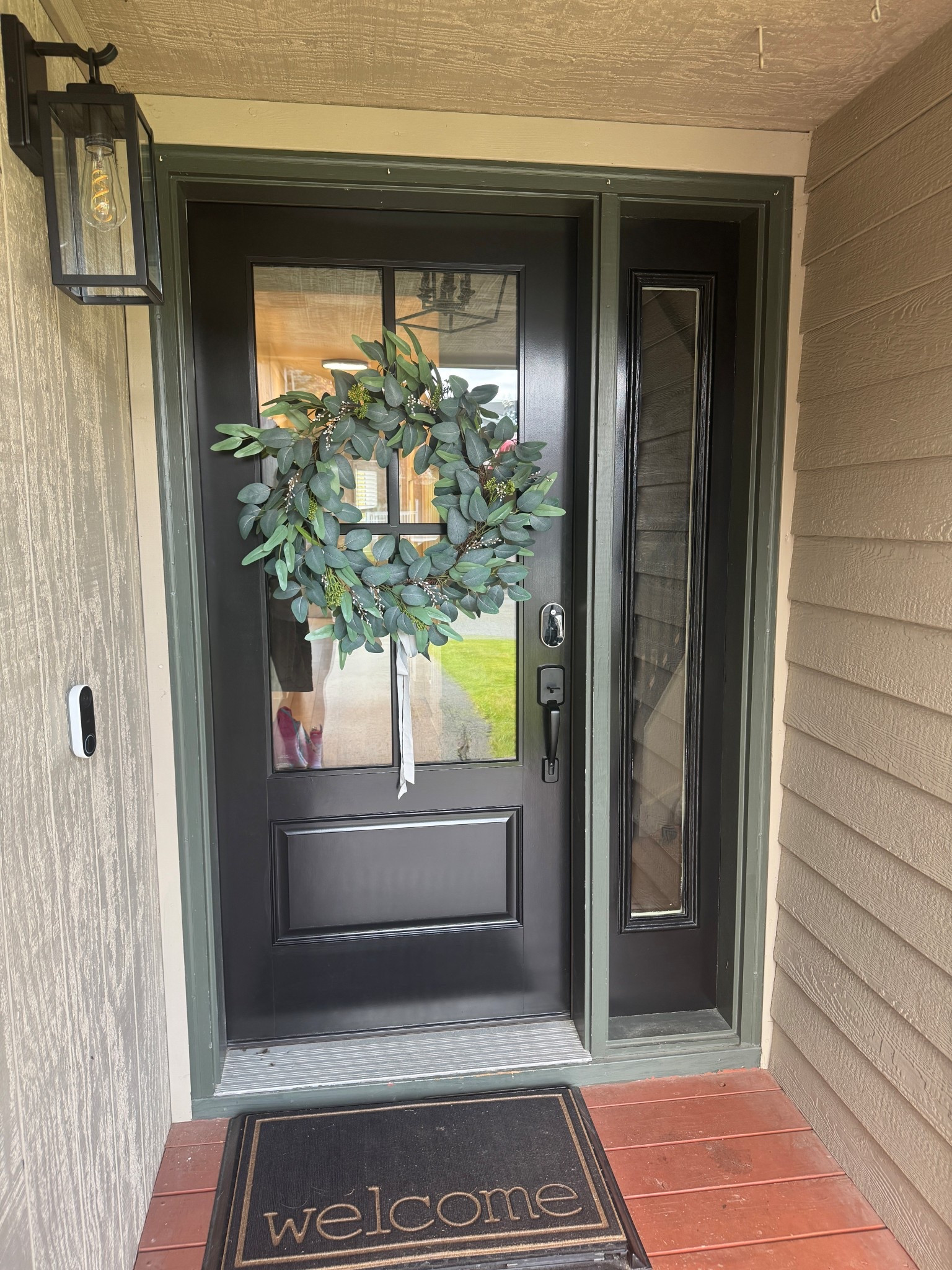 We painted the door black so we had exact touch up paint but it is available pre fab black. (Just need to paint the house now 🫠)  