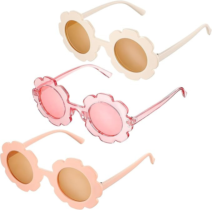 3 Pieces Round Flower Sunglasses Cute Outdoor Beach Sunglasses Eyewear for Kids | Amazon (US)