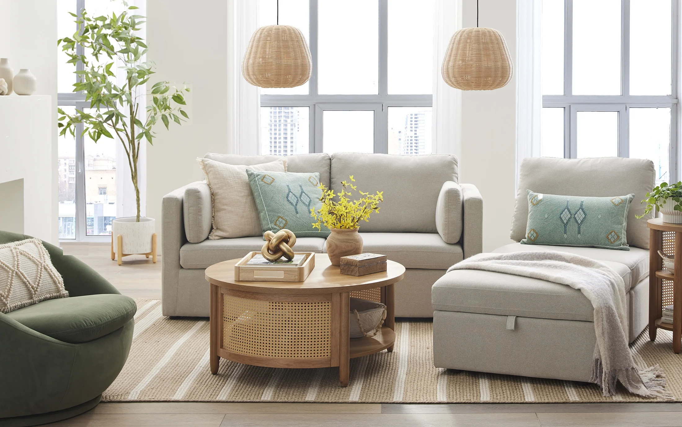 Better Homes & Gardens 100'' Modular Sectional Sofa with Storage Ottoman, White Linen | Walmart (US)