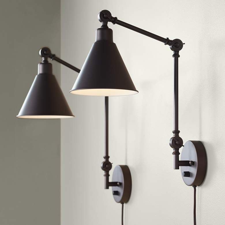 360 Lighting Wray Bronze Metal Adjustable Plug-In Wall Lamps Set of 2 - #9J647 | Lamps Plus | Lamps Plus