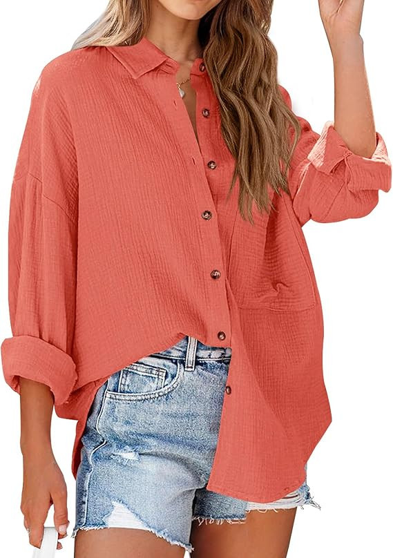 NOLLSOM Women Casual Button Down Fall Blouses 2023 Long Sleeve Solid Business Work Tops Cute Rela... | Amazon (US)