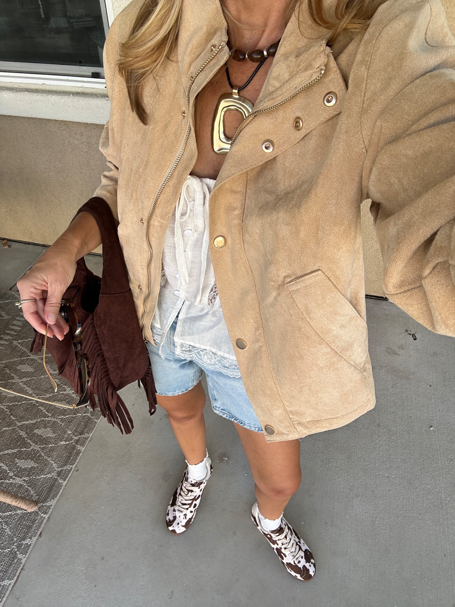 Todays outfit 
Amazon jacket fits tts wearing size xs
Denim shorts size 24
Tank size xs
Target fringe handbag 20% off


#LTKItBag #LTKSaleAlert #LTKFindsUnder50