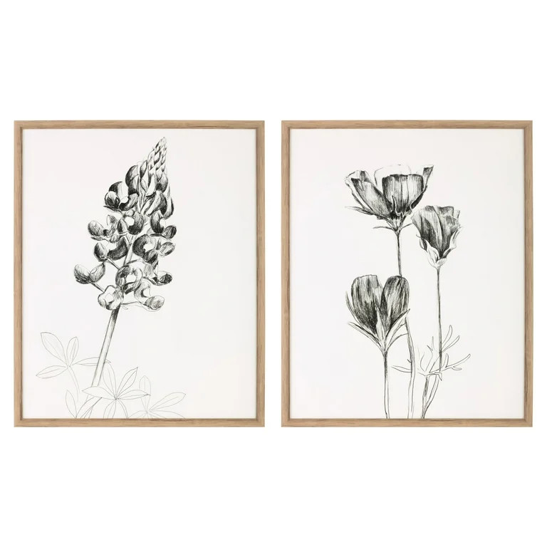 My Texas House Modern Farmhouse 18" x 22" Black & White Texas Flowers Framed Art Prints, Set of 2... | Walmart (US)