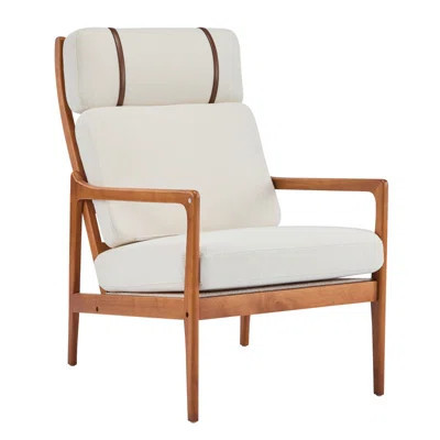 Mid Century Modern Accent Armchair, Solid Wood Frame with High Back, Beige Upholstered Cushions, Ergonomic Lounge Chair for Living Room/Bedroom/Readin | Wayfair North America