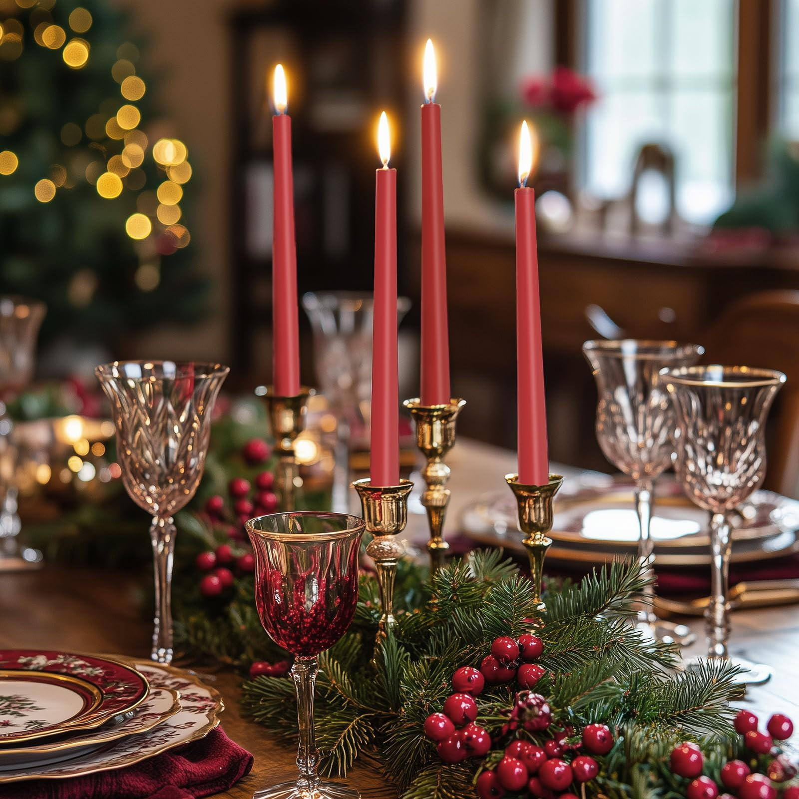 KONNI 0.87×10 Inch Dark Red Taper Candles, Unscented and Smokeless Tall Candlesticks, 10 Pack Ta... | Amazon (US)