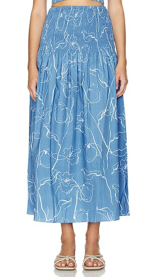 Baia Midi Skirt in Calla Mid Blue Print | Revolve Clothing (Global)