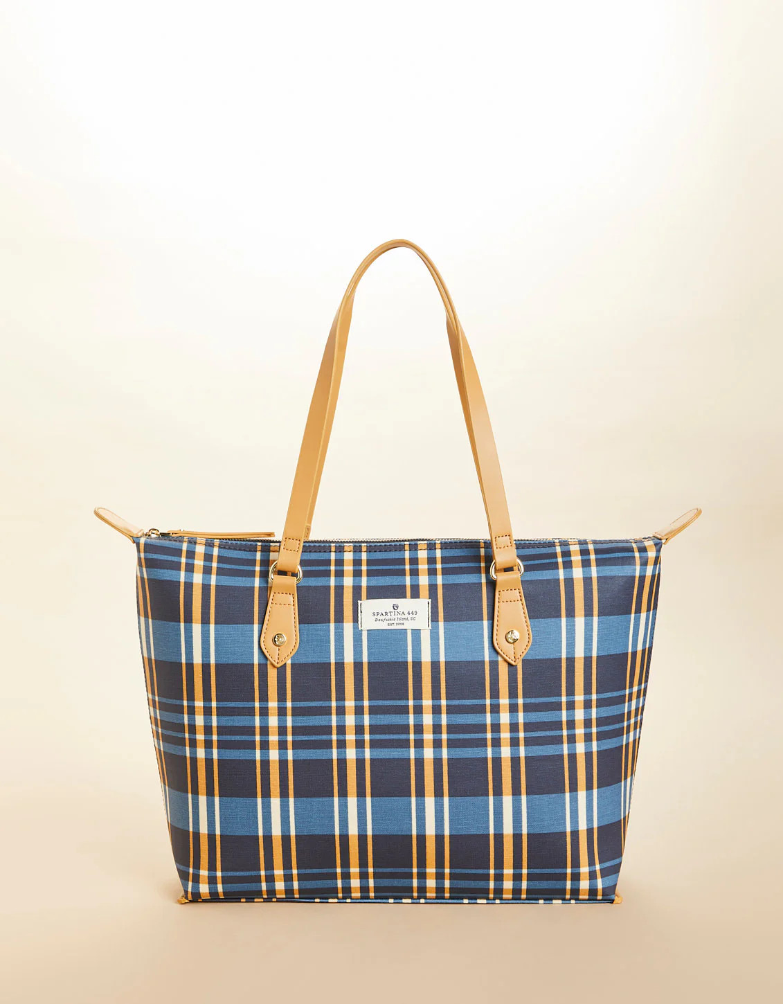 Zip Travel Tote Kalalanta Plaid Navy | Spartina 449