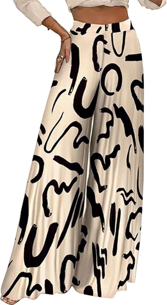 MESLIMA Women' s Causal Long Pants High Waist Wide Leg Stretchy Loose Fit Trousers with Pocket | Amazon (US)