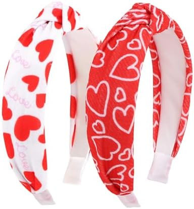 ANBALA 2Pcs Valentines Day Headband for Women Non Slip Heart Headband Cute Knotted Headbands Red ... | Amazon (US)