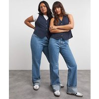 Bright Blue Turn Up Hem Straight Jeans | Simply Be (UK)