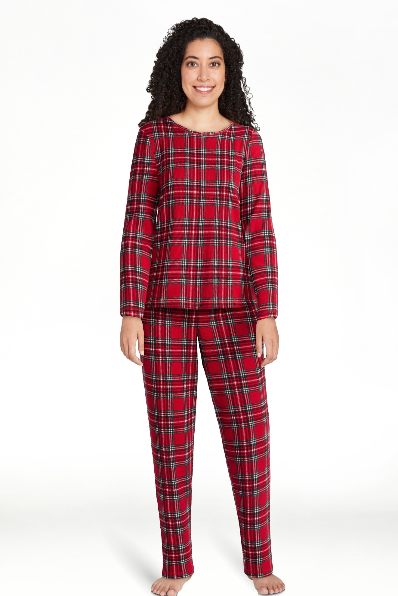 Joyspun Women's Waffle Knit Long Sleeve Top and Joggers Pajama Set, 2-Piece, Sizes S-3X | Walmart (US)