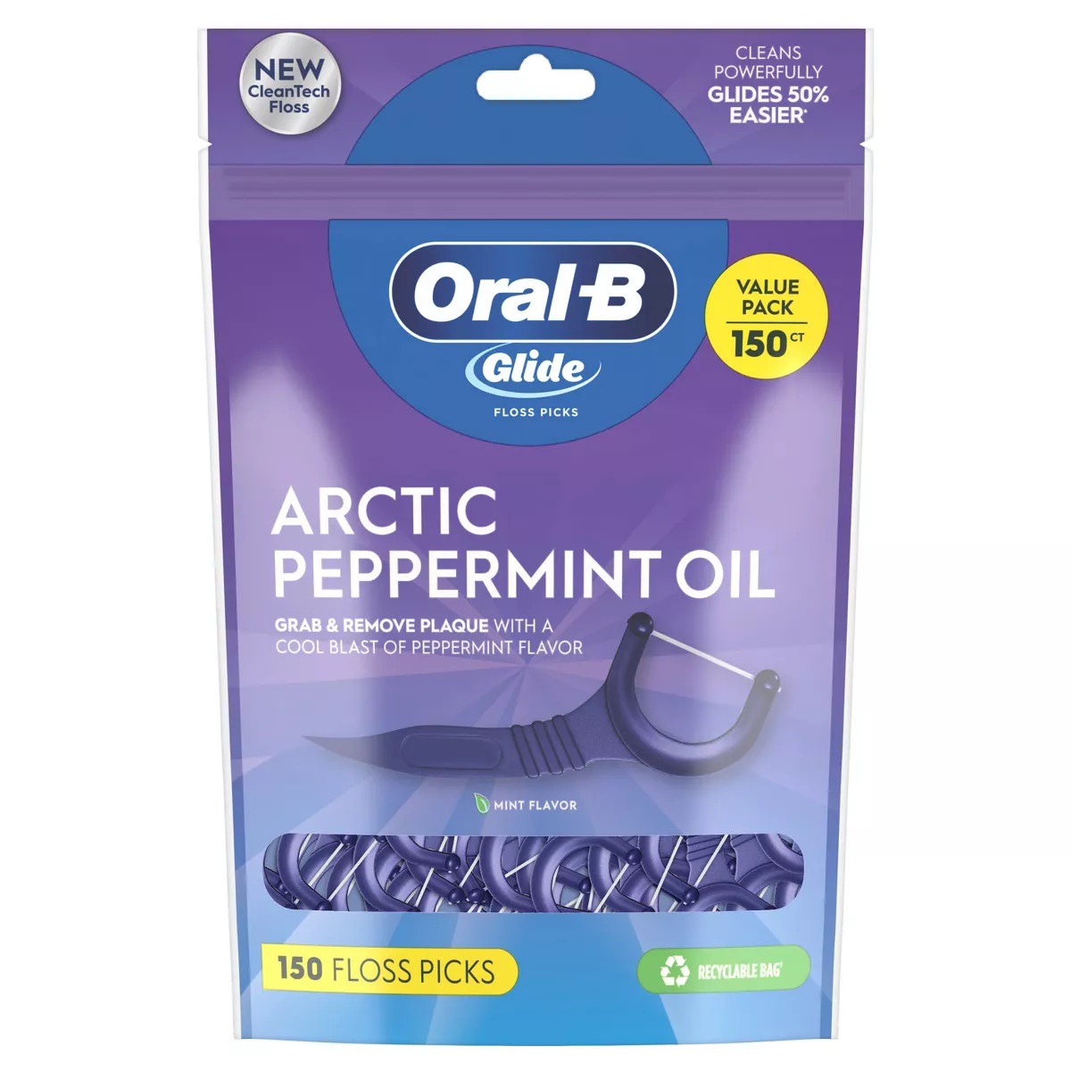 Oral-B Glide Arctic Peppermint Oil Dental Floss Picks, Mint - 150ct | Target