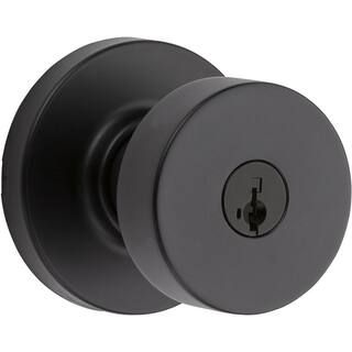 Kwikset Pismo Round Matte Black Exterior Entry Door Knob Featuring SmartKey Security with Microba... | The Home Depot