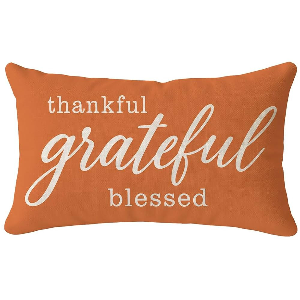 PANDICORN Decorative Throw Pillow Covers 12x20 Grateful Thankful Blessed Orange Outdoor Fall Than... | Amazon (US)