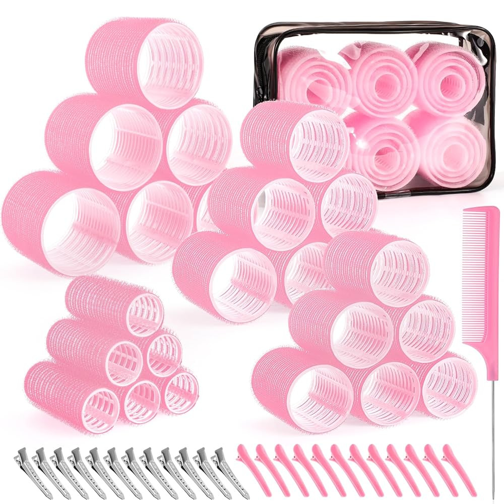 4 Sizes Self-Grip Hair Rollers Set for Long, Short Hair and Bangs - 50 Pcs with Clips (25mm, 36mm... | Amazon (US)