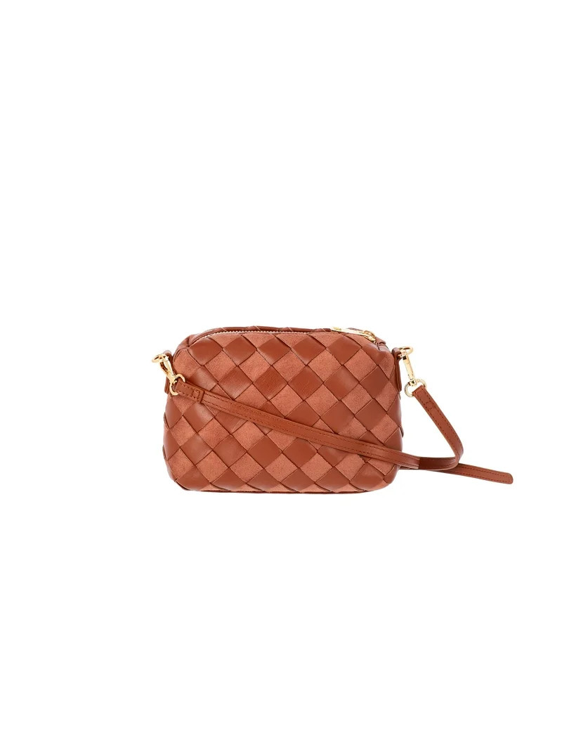 Time and Tru Women's Woven Faux Leather and Suede Mini Crossbody Bag, Cognac | Walmart (US)