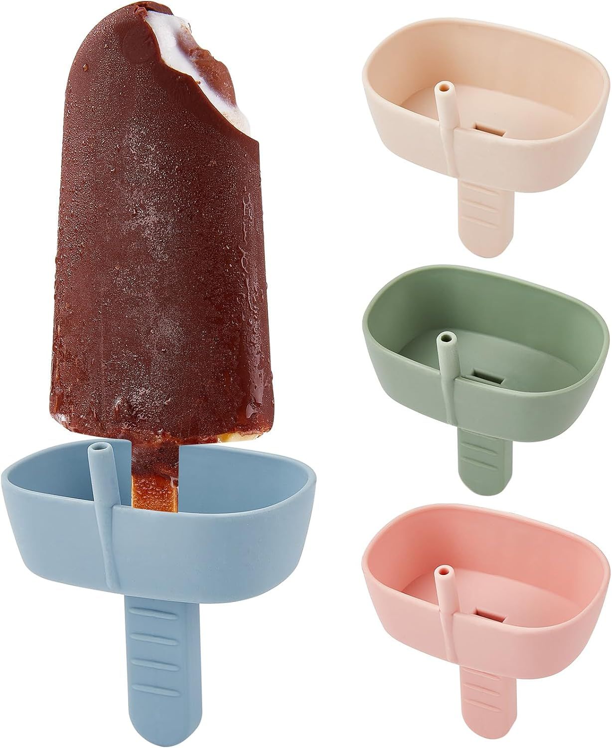 4Pack Drip-Free Silicone Popsicle Holders, AODISTUCE Popsicle Holder with Straw | with 2 Slots Fi... | Amazon (US)