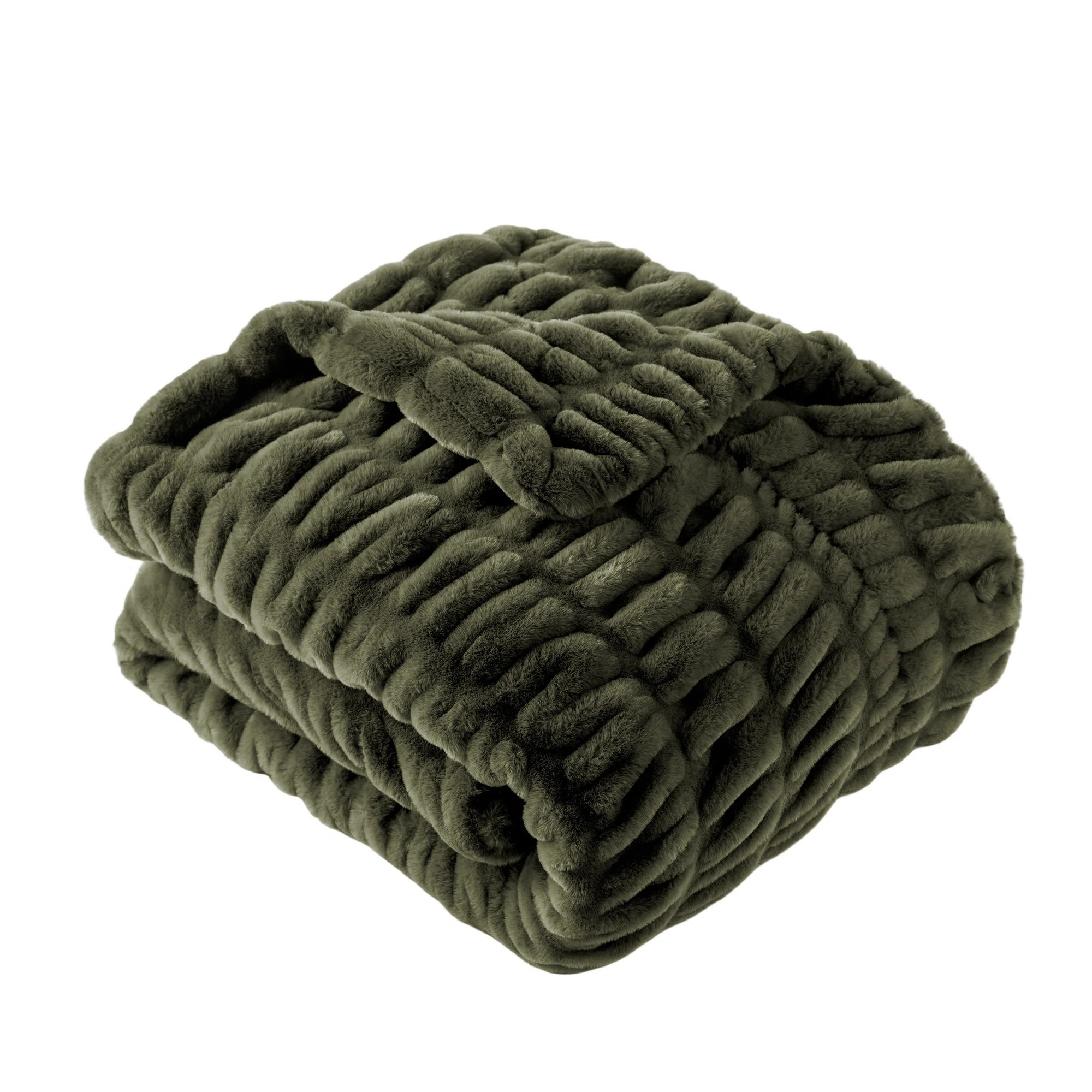 Faux Fur Throw Blanket For Bed, Large Fur Blanket Double Side Ruched Rabbit Fur Blanket For Couch... | Wayfair North America