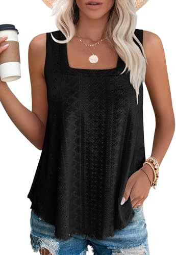 WEESO Womens Tank Tops Square Neck Sleeveless Beach Vacation Clothes Loose Fit Casual Summer Tops | Amazon (US)