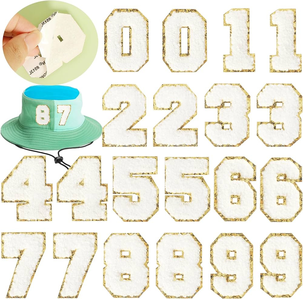 Patches Number Chenille White for Clothing: NICEVINYL 20Pcs Embroidery Self-Adhesive 2.2inch Numb... | Amazon (US)