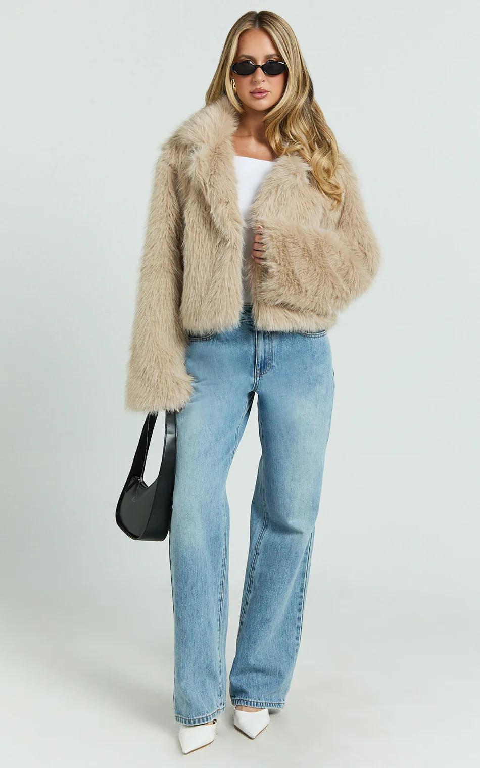 Charisse Coat - Oversized Crop Faux Fur Coat in Light Brown | Showpo (ANZ)