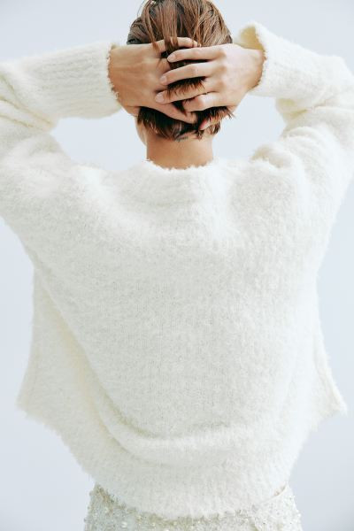 Fluffy-knit Sweater - White - Ladies | H&M US | H&M (US + CA)