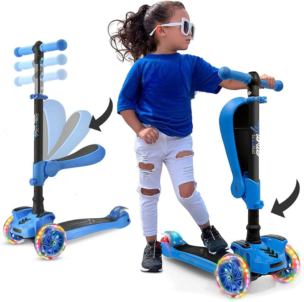 Hurtle 3-Wheeled Scooter for Kids - Wheel LED Lights, Adjustable Lean-to-Steer Handlebar, and Fol... | Amazon (US)