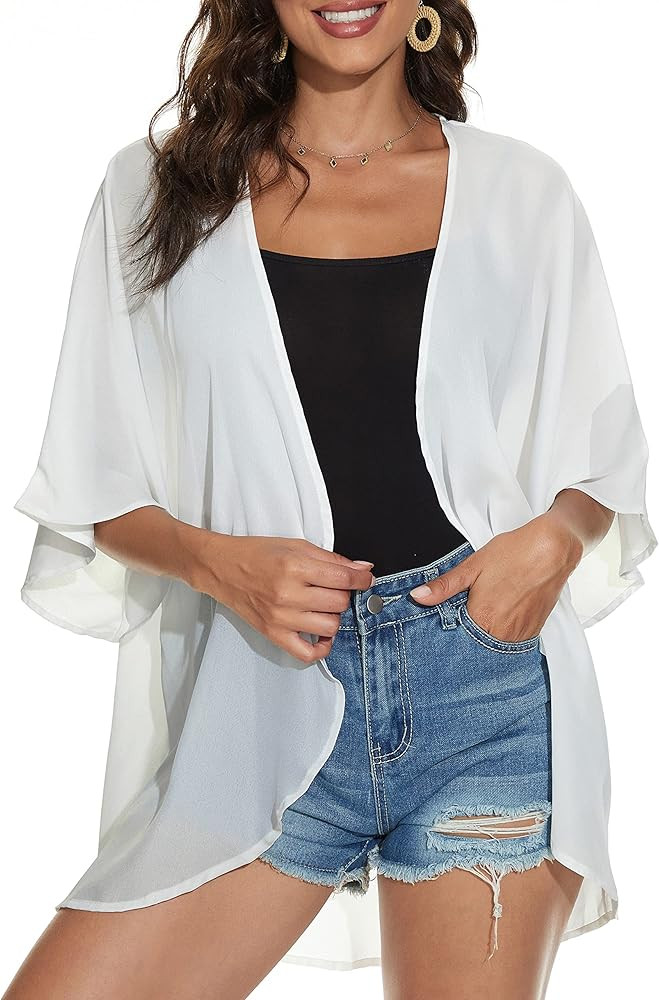 Women's Floral Print Puff Sleeve Kimono Cardigan Loose Cover Up Casual Blouse Tops 2026 | Amazon (US)